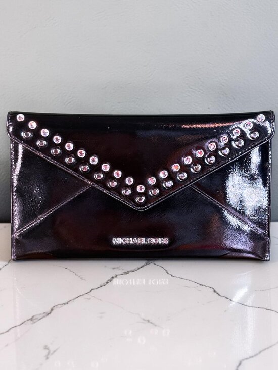 Michael Kors Handbags - Michael Kors Jet Set Travel Jewel Studded Patent Leather Large Envelope Clutch